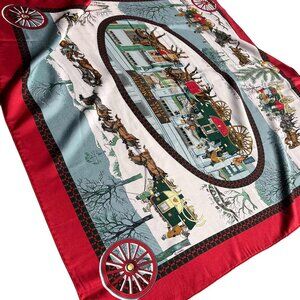 Hermes L‘Hiver en Poste Red Winter Silk Scarf Philippe Ledoux Carré 90 35"